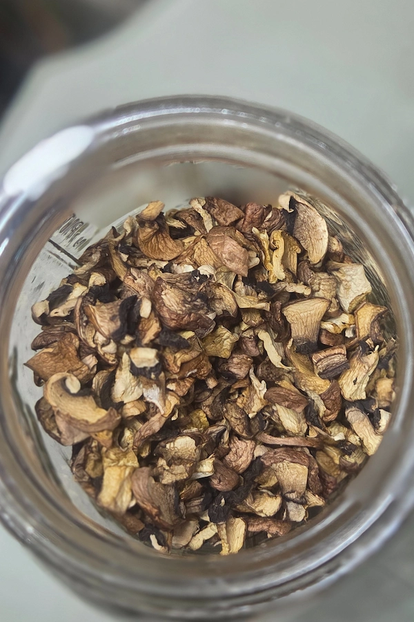 Dehydrated Mushrooms in a mason jar for long term pantry storage