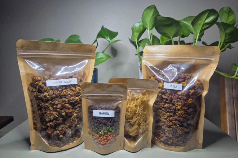 Ready to eat meals in a mylar bag ready to go camping to traveling for easy meals