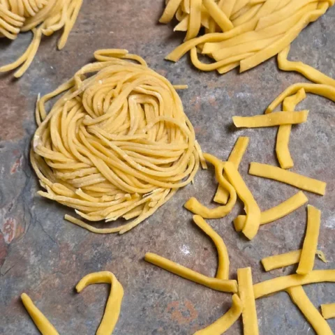 Homemade pasta made with only 3 ingredients rolled up and ready for long term storage