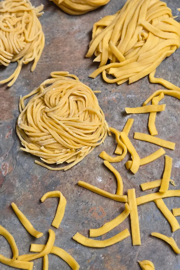 Homemade pasta made with only 3 ingredients rolled up and ready for long term storage