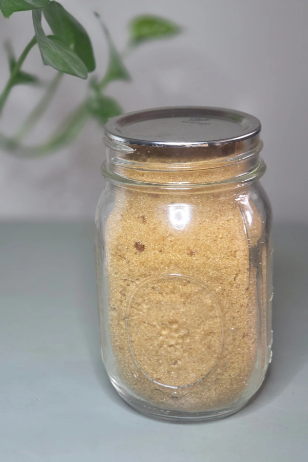 Brown Sugar vacuum sealed in a mason jar for long term storage