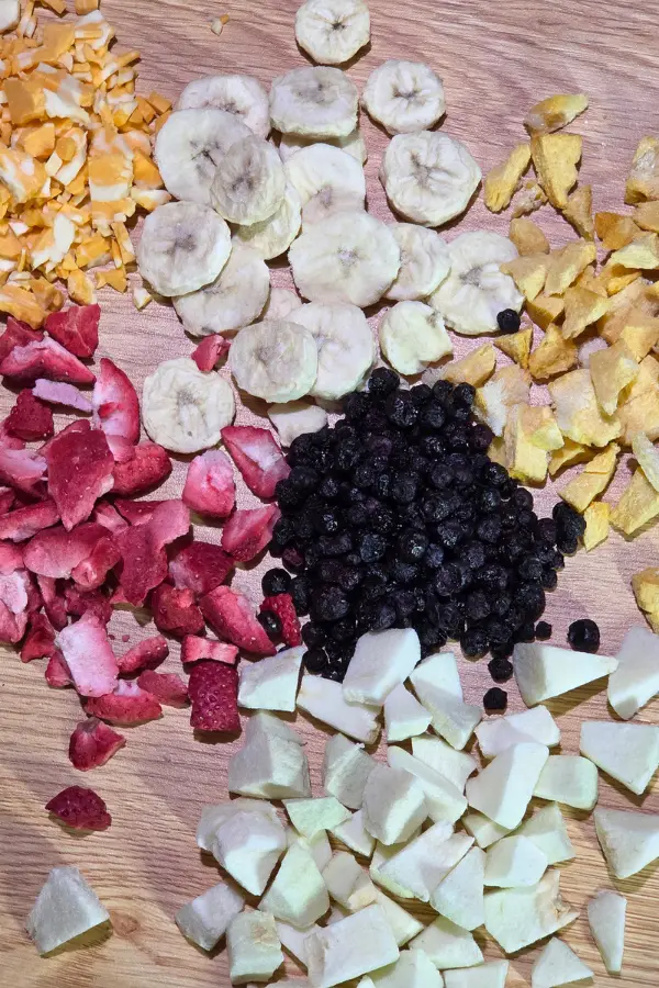 Freeze Dried Fruits and cheese for camping snacks
