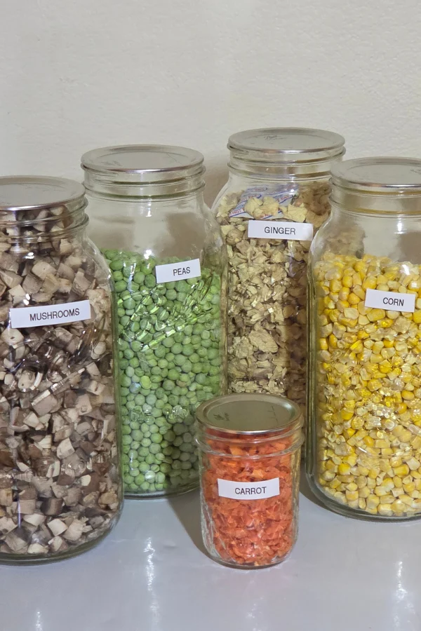 Freeze dried vegetables in mason jar for long term storage and preservation